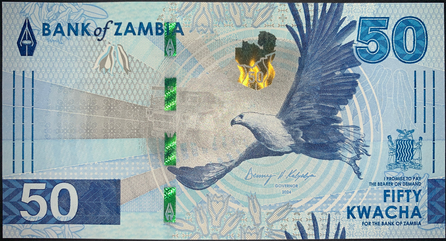 Zambia 2024 UNC Modern Banknote Bundle Set – 10, 20, 50, 100 Kwacha