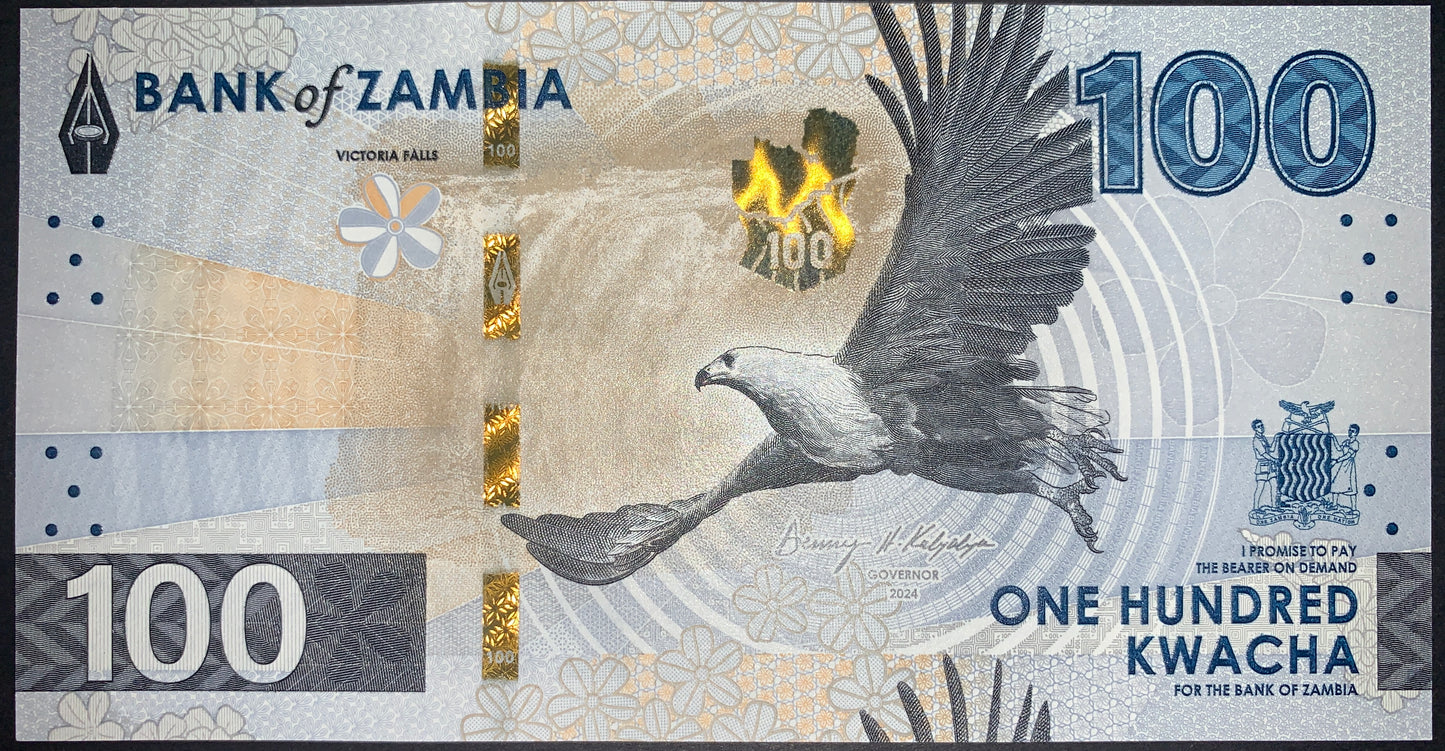 Zambia 2024 UNC Modern Banknote Bundle Set – 10, 20, 50, 100 Kwacha