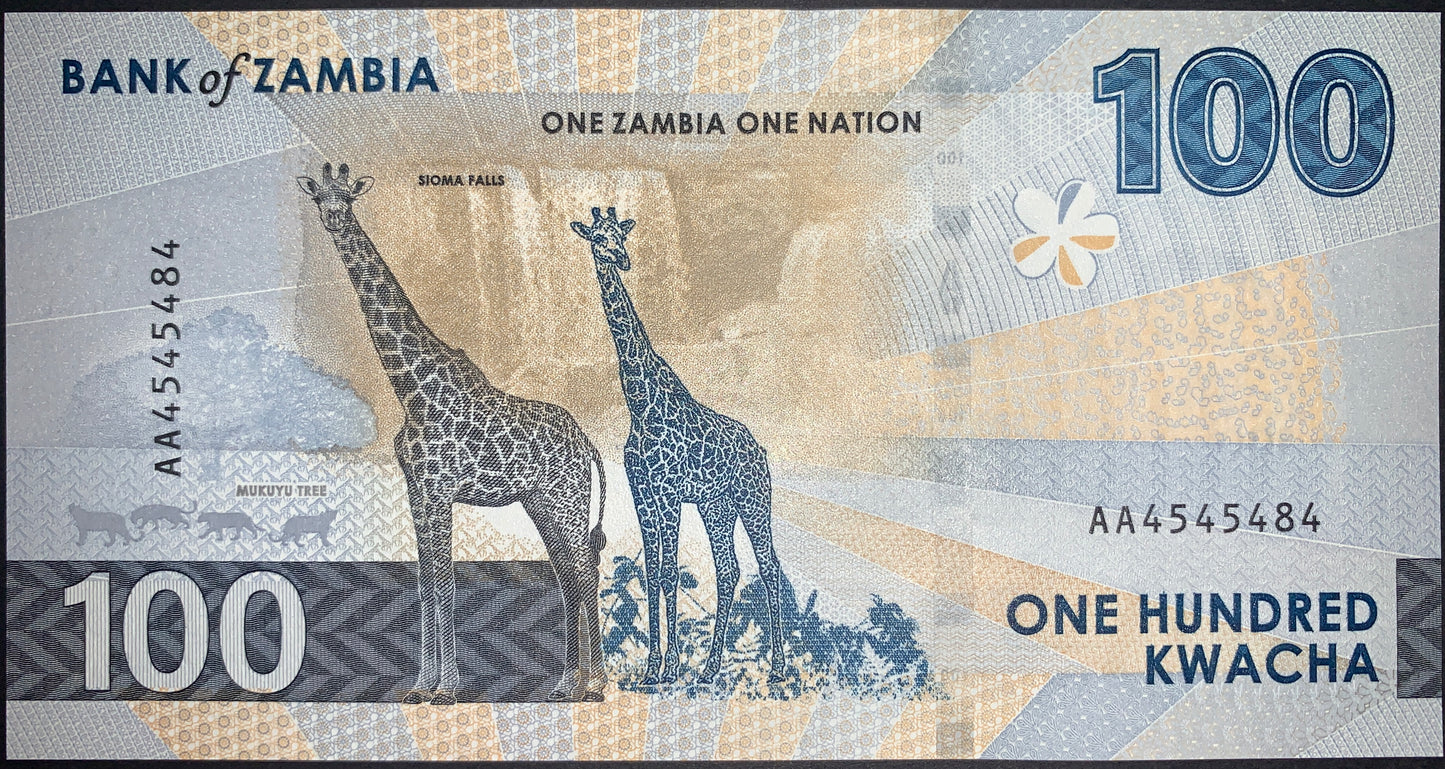 Zambia 2024 UNC Modern Banknote Bundle Set – 10, 20, 50, 100 Kwacha