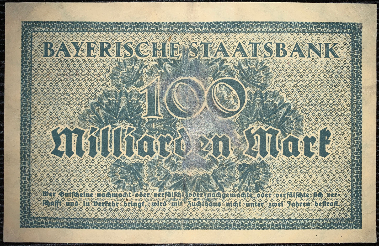 Weimar Hyperinflation Currency | Germany, Bavaria 100 Billion Mark 1923 XF