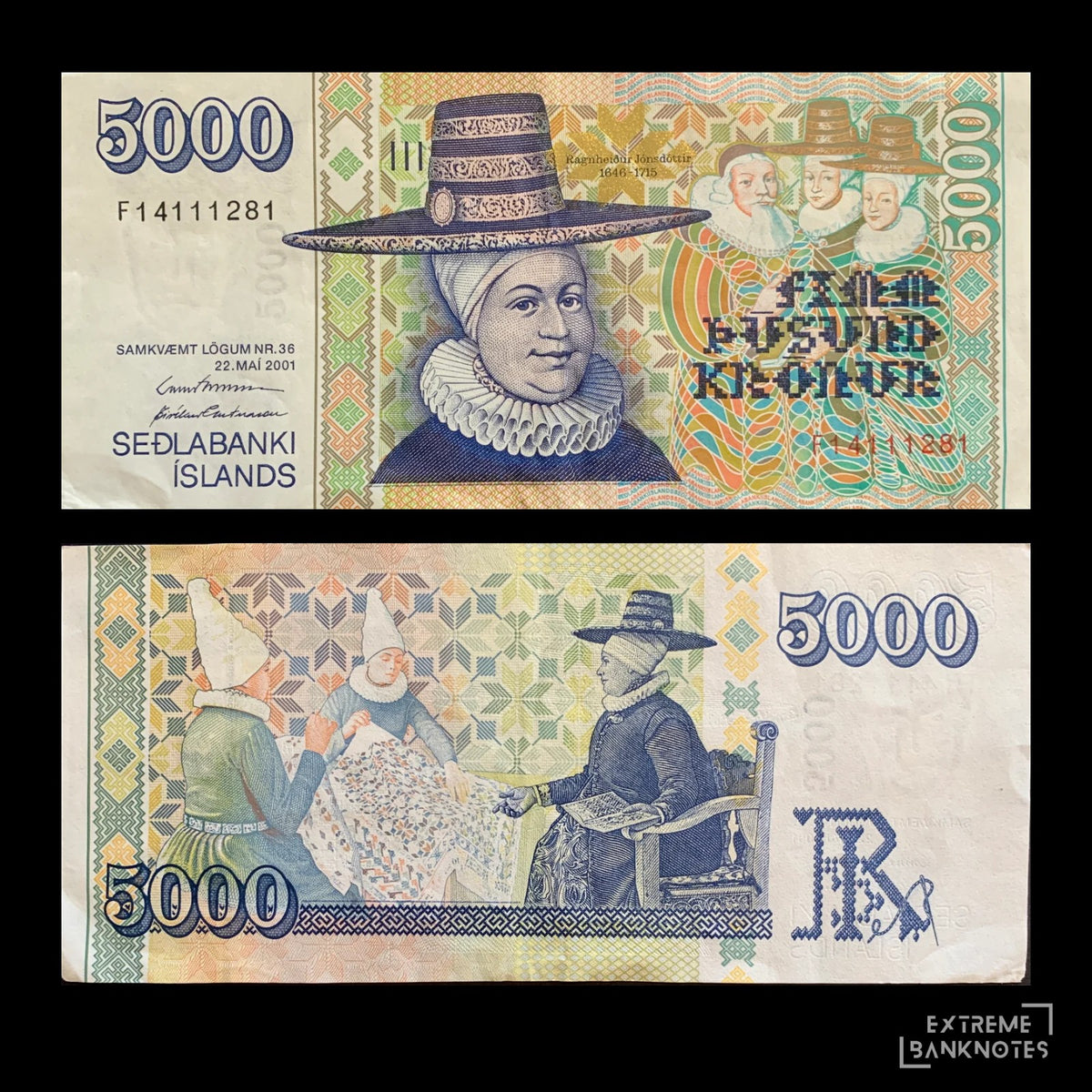 Iceland 5000 Krónur 2001 P-60 VF – front and back