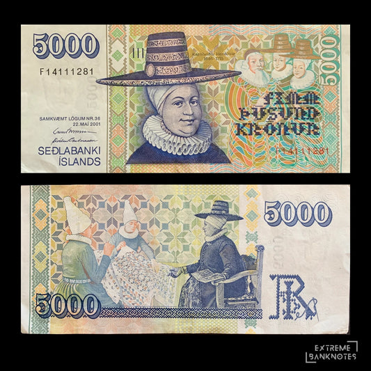 Iceland 5000 Krónur 2001 P-60 VF – front and back
