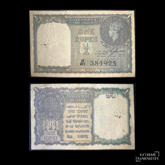 India 1 Rupee ND (1944) P-25a VG – front and back