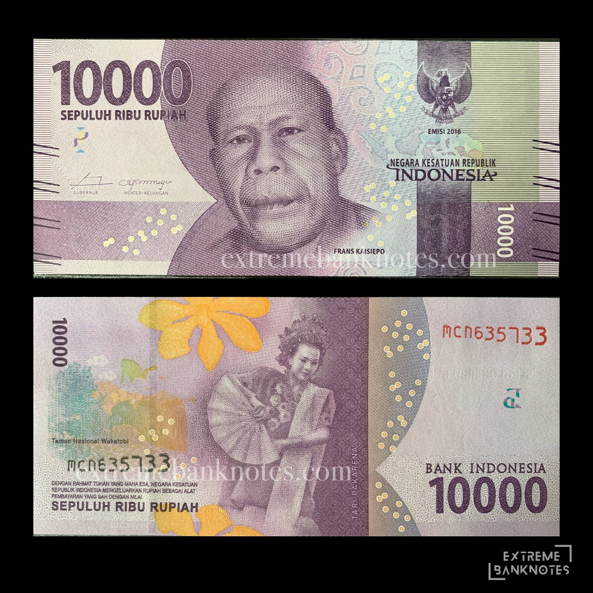 Indonesia 10 000 Rupiah 2016 P-157a aUNC – front and back