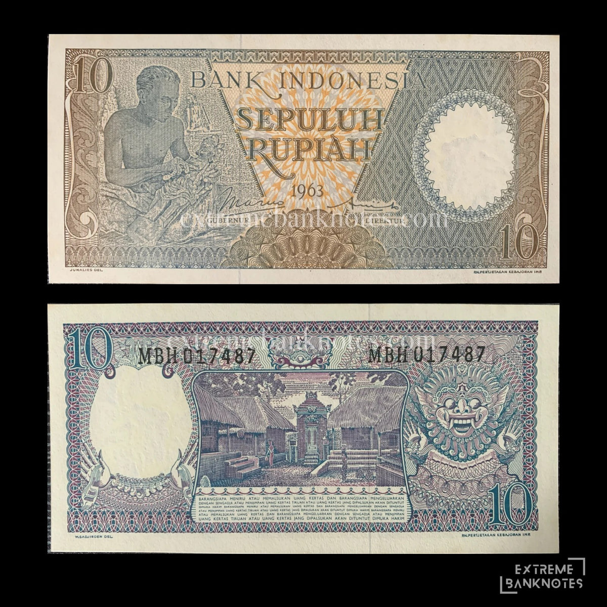 Indonesia 10 Rupiah 1963 P-89 UNC – front and back