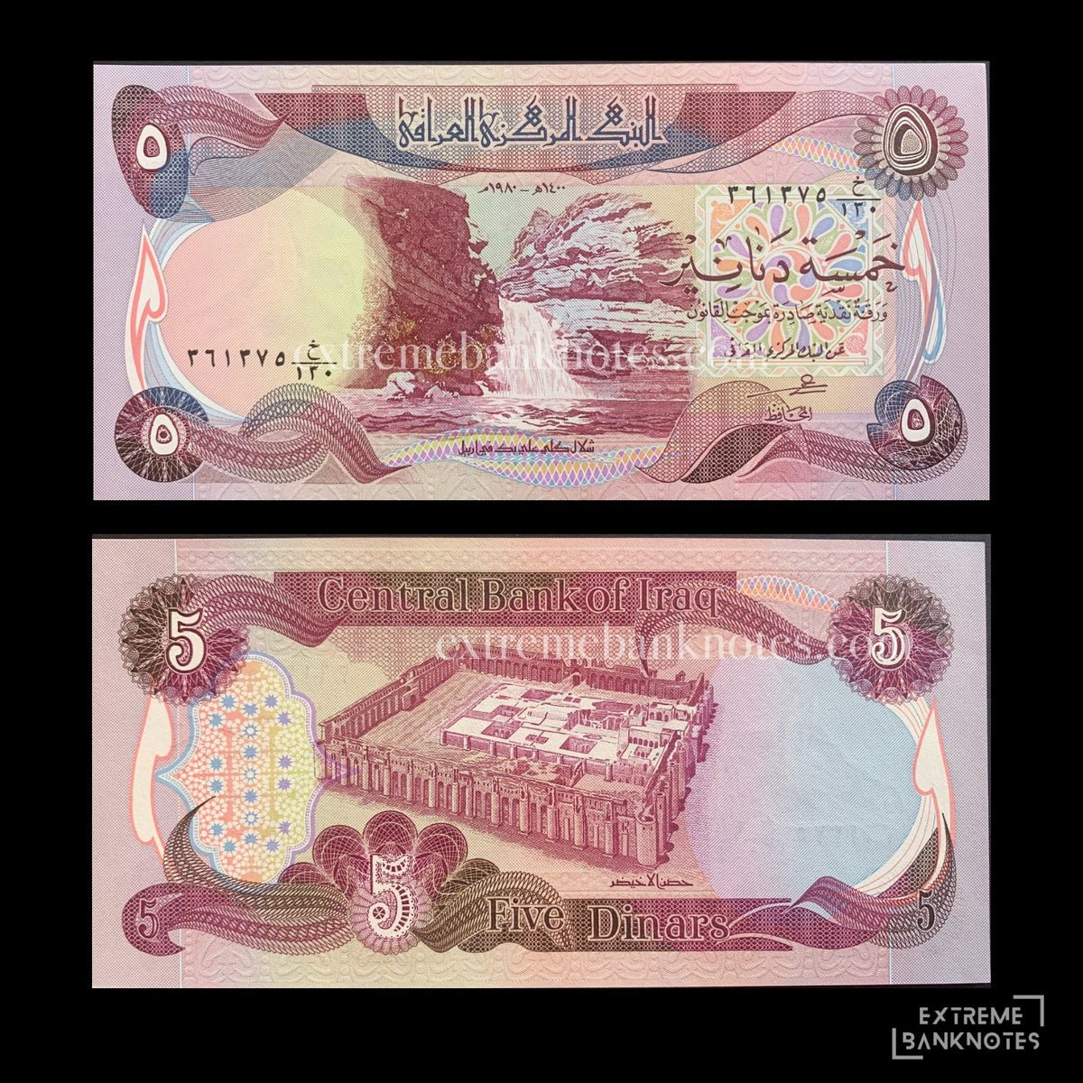 Iraq 5 Dinars 1980 P-70 UNC – front and back