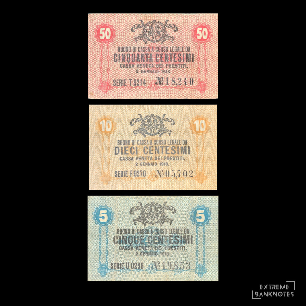 Italy 1918 Centesimi VF – Cassa Veneta dei Prestiti Bundle