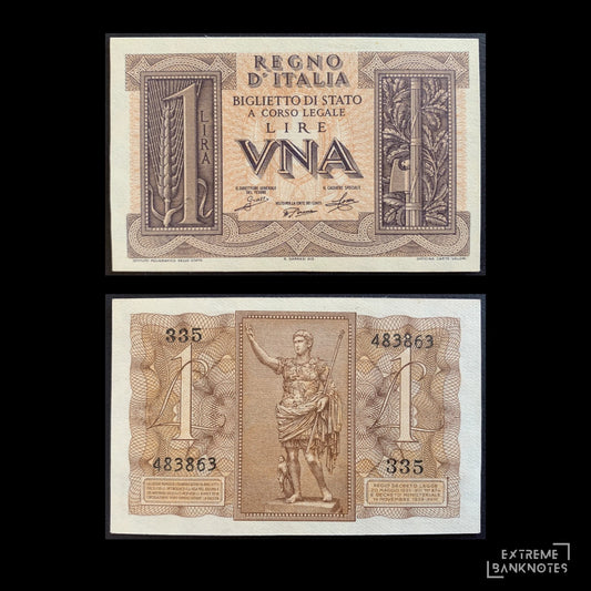 Italy 1 Lira 1939 P-26 UNC – front and back