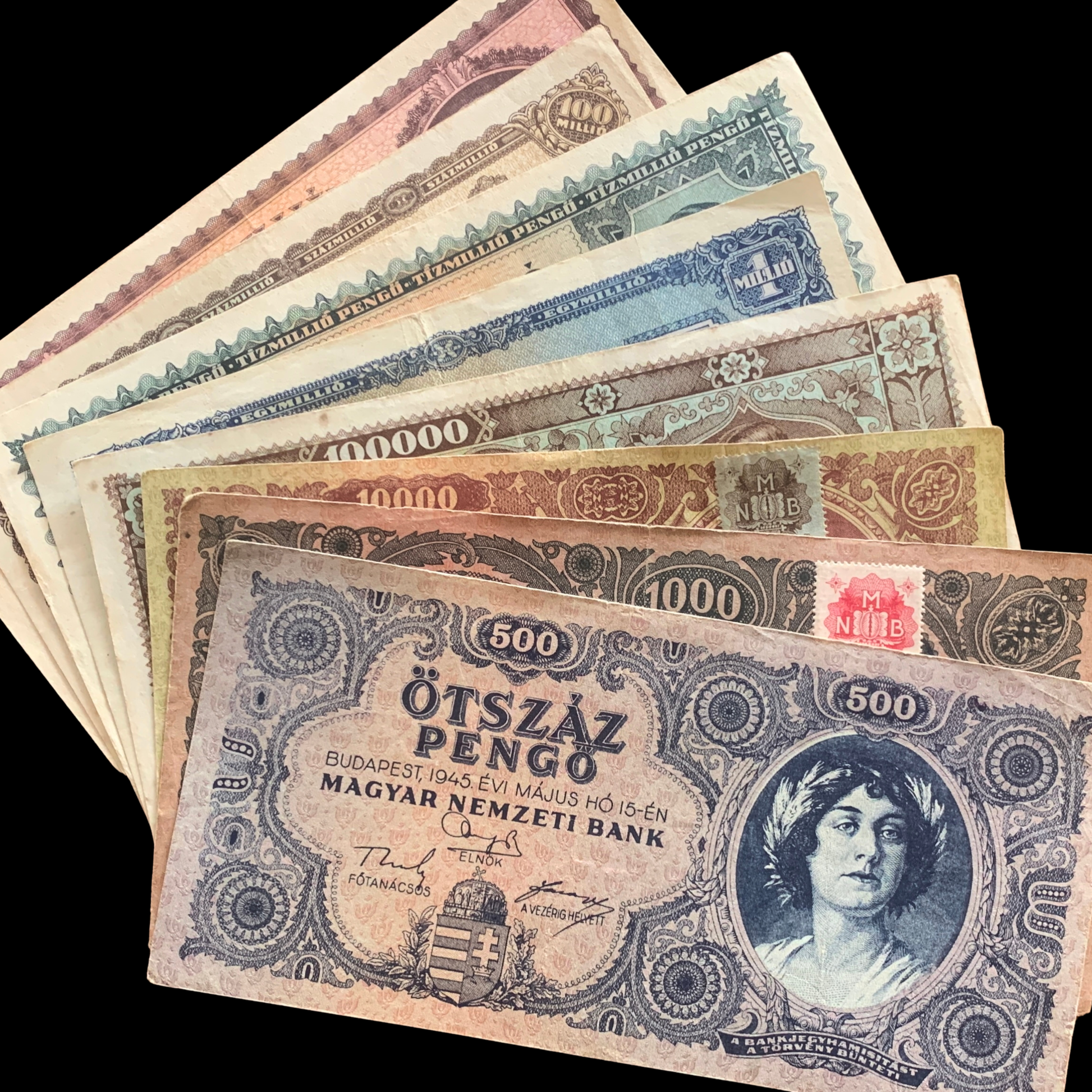 Hungary Pengő F-VF 1945-46 Hyperinflationary Collectible Banknote Bundle hungarian vintage banknote lot