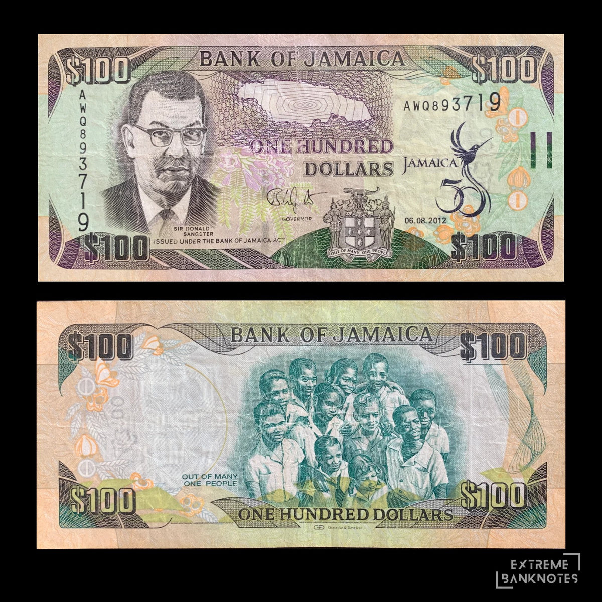 Jamaica 100 Dollars 2012 P-90 VF – front and back