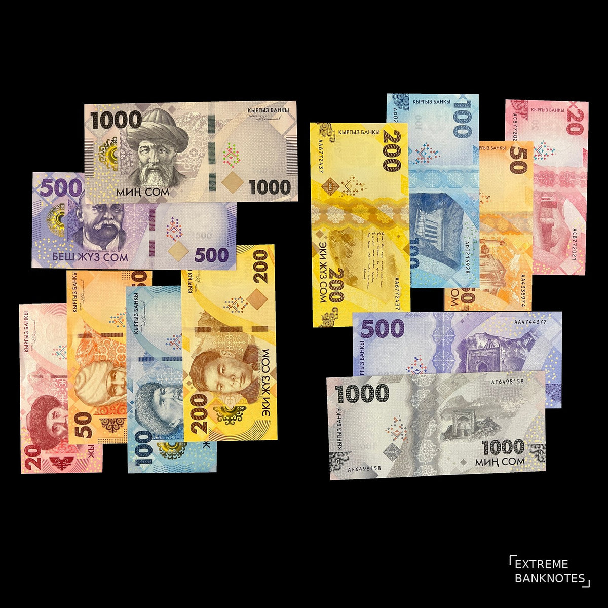 Kyrgyzstan 6 Banknote Set 2023 UNC – all 6 notes front and back