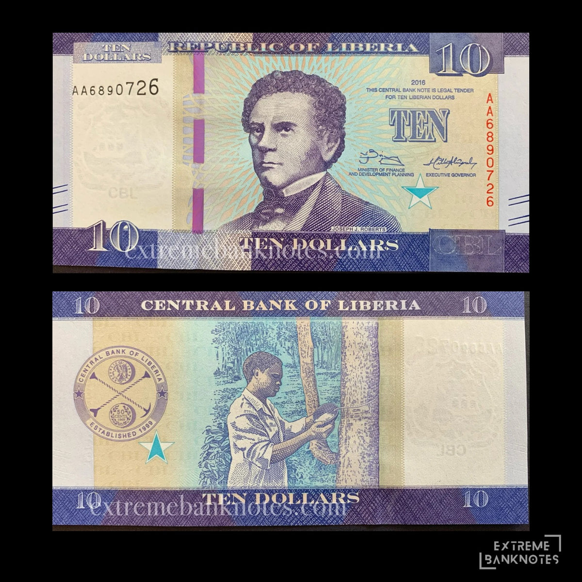 Liberia 10 Dollars 2016 P-32a UNC – front and back