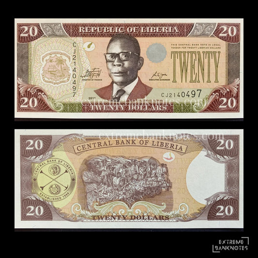 Liberia 20 Dollars 2011 P-28g UNC – front and back