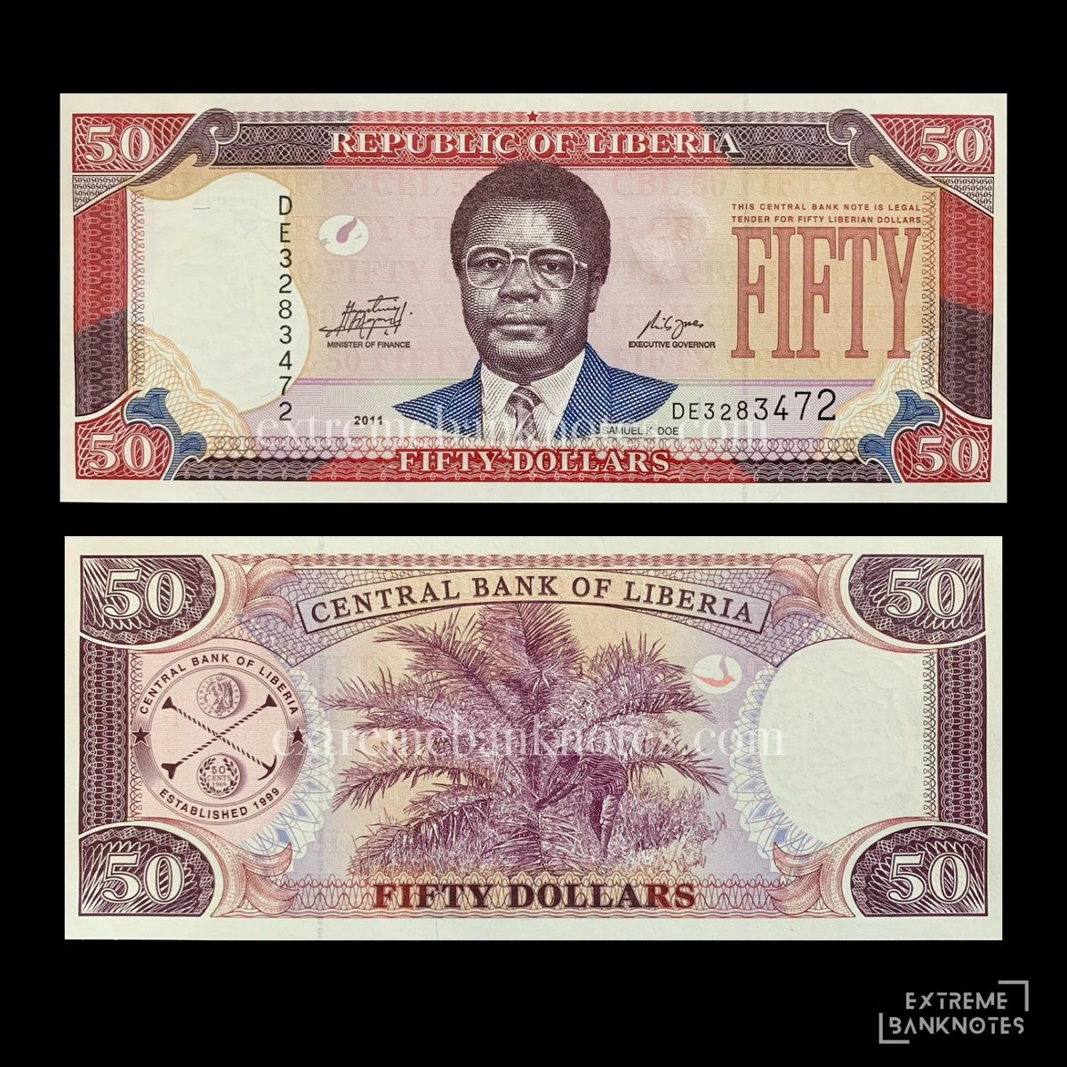 Liberia 50 Dollars 2011 P-29g UNC – front and back