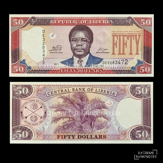 Liberia 50 Dollars 2011 P-29g UNC – front and back