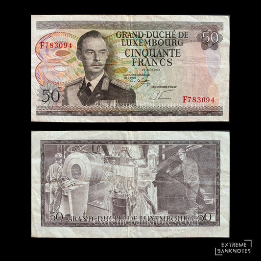 Luxembourg 50 Francs 1972 P-55a VF – front and back