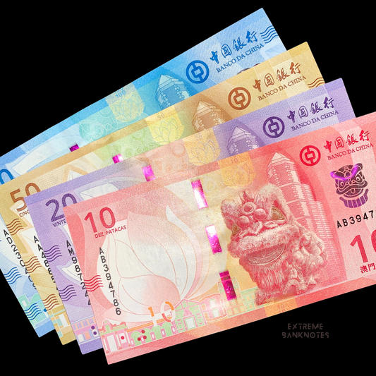 bundle of Macau banknotes on black background