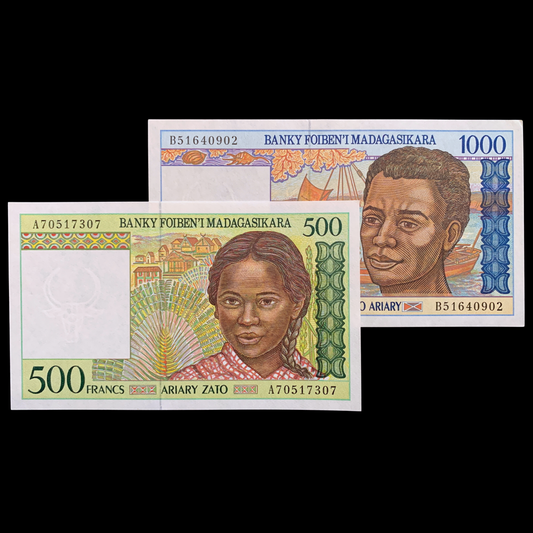 Madagascar Banknote Bundle of 500 & 1000 Francs