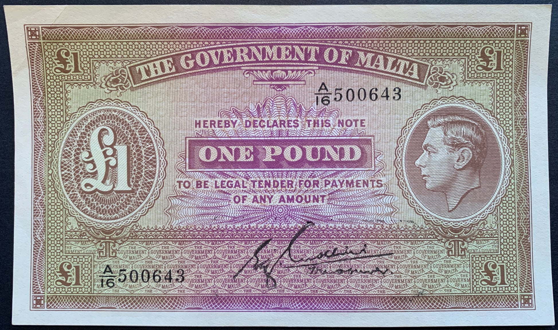 Malta 1 Pound ND (1940) P-20b AUNC collectible world war 2 banknote with portrait of King George VI