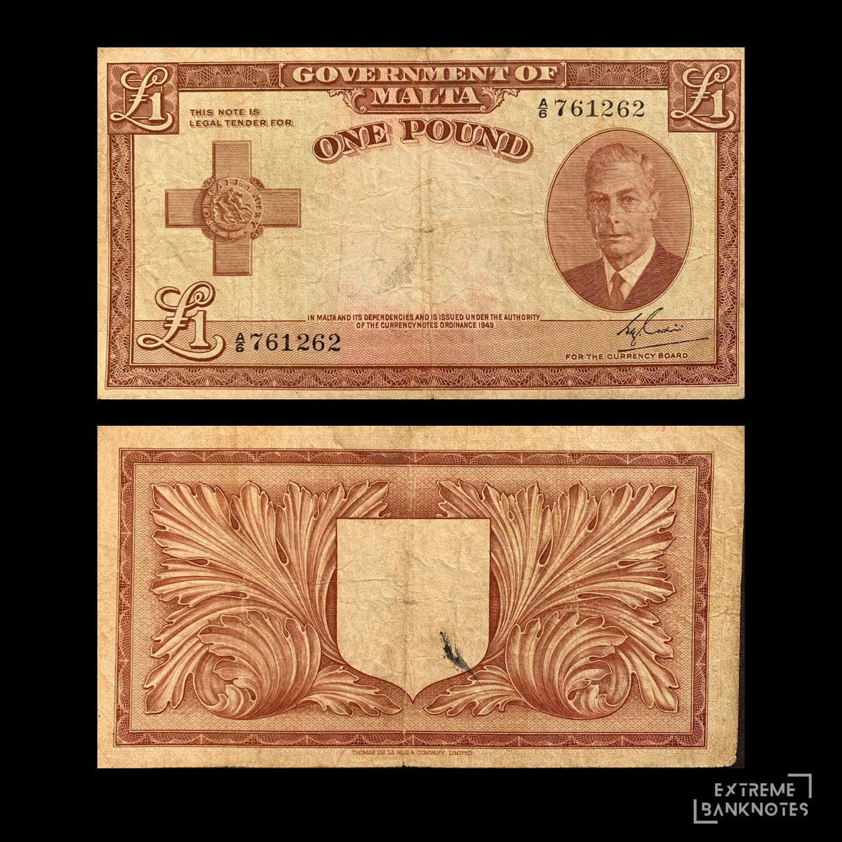 Malta 1 Pound ND (1951) P-22 F+ – front and back
