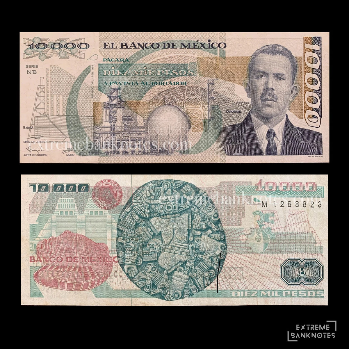 Mexico 10 000 Pesos 1988 P90b VF – front and back