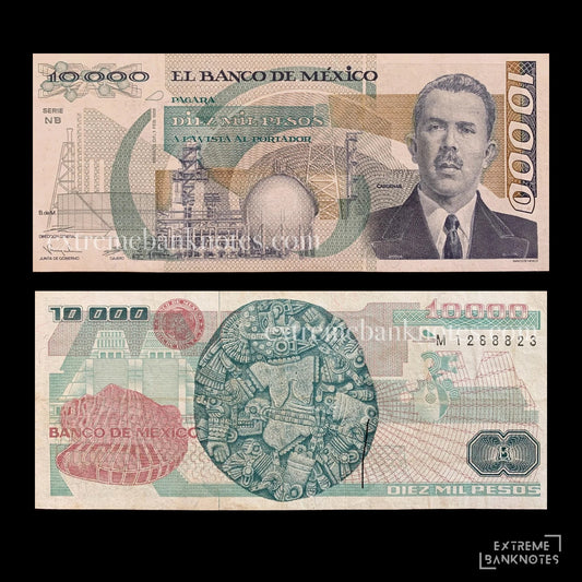 Mexico 10 000 Pesos 1988 P90b VF – front and back