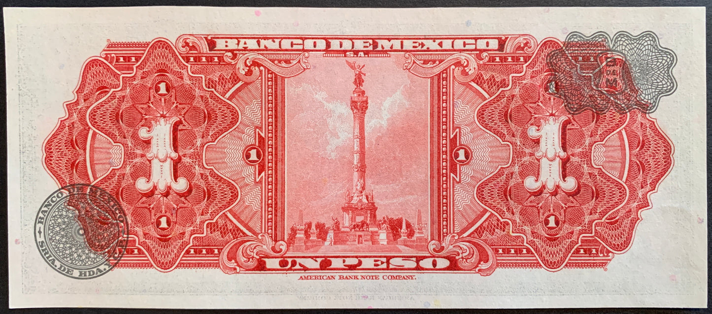 México 1 Peso 1969 P-59k vintage banknote with statue