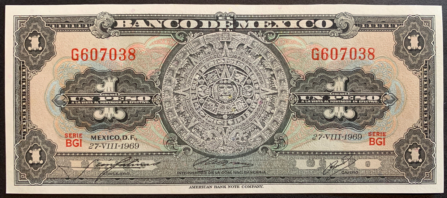 México 1 Peso 1969 P-59k vintage banknote