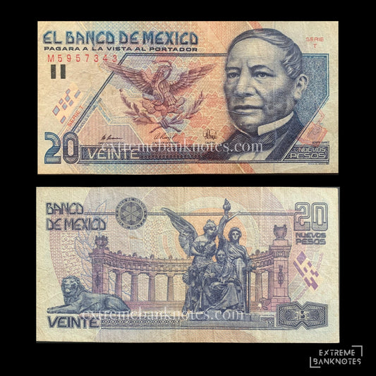 Mexico 20 Nuevos Pesos 1992 P-100 VF – front and back