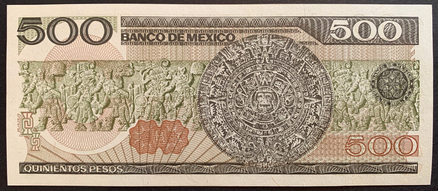 México 500 Pesos 1984 P-79b vintage banknote with traditional carvings