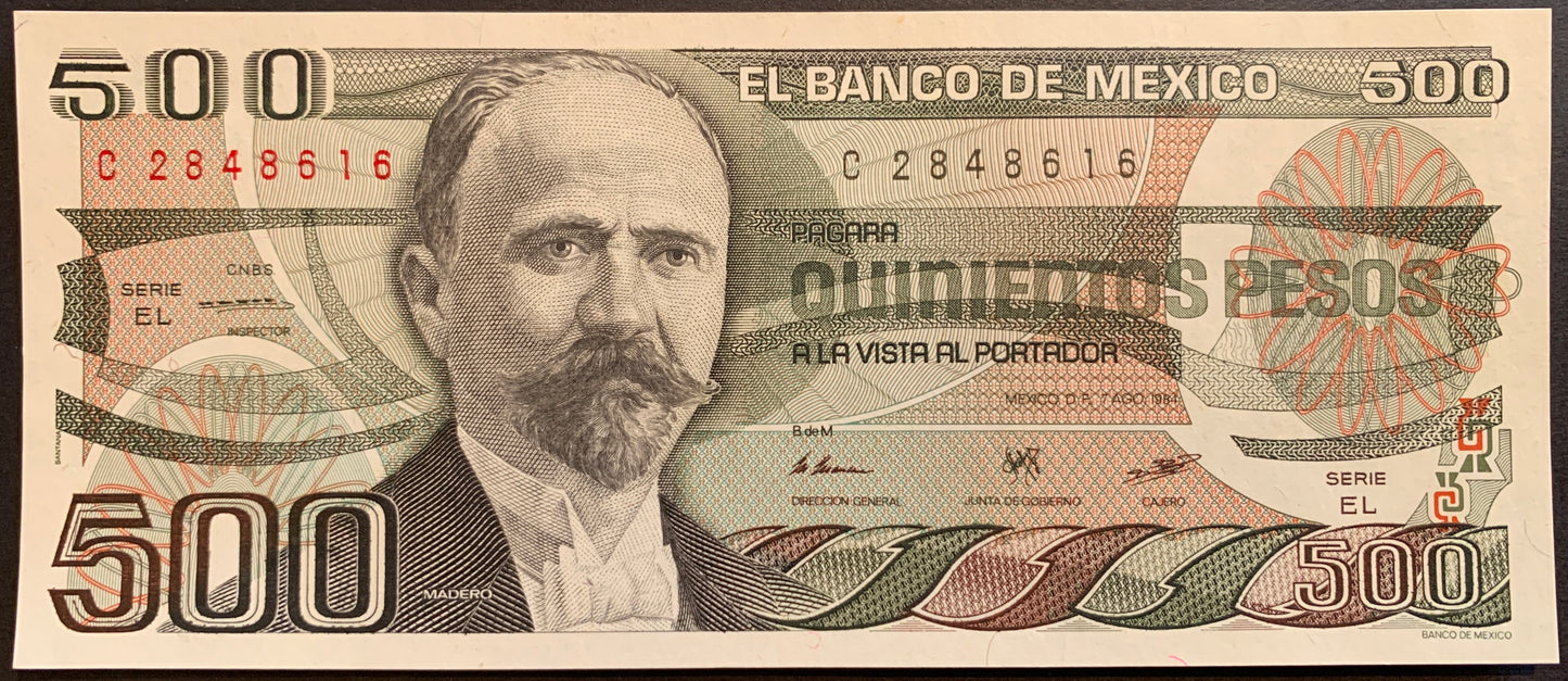 México 500 Pesos 1984 P-79b vintage banknote with portrait of man