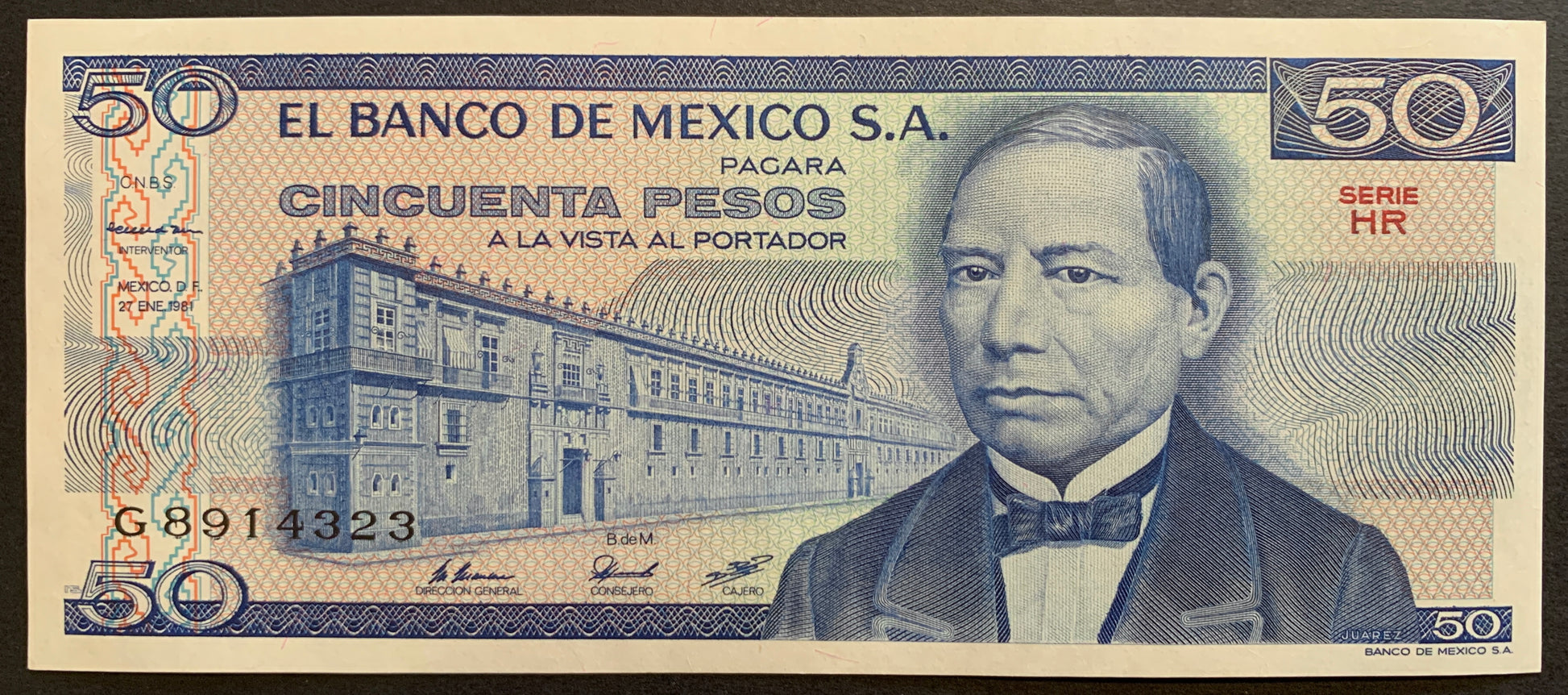México 50 Pesos 1981 P-73 vintage banknote with portrait of man and building