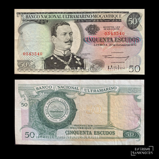 Mozambique 50 Escudos 1970 P-111 VF – front and back
