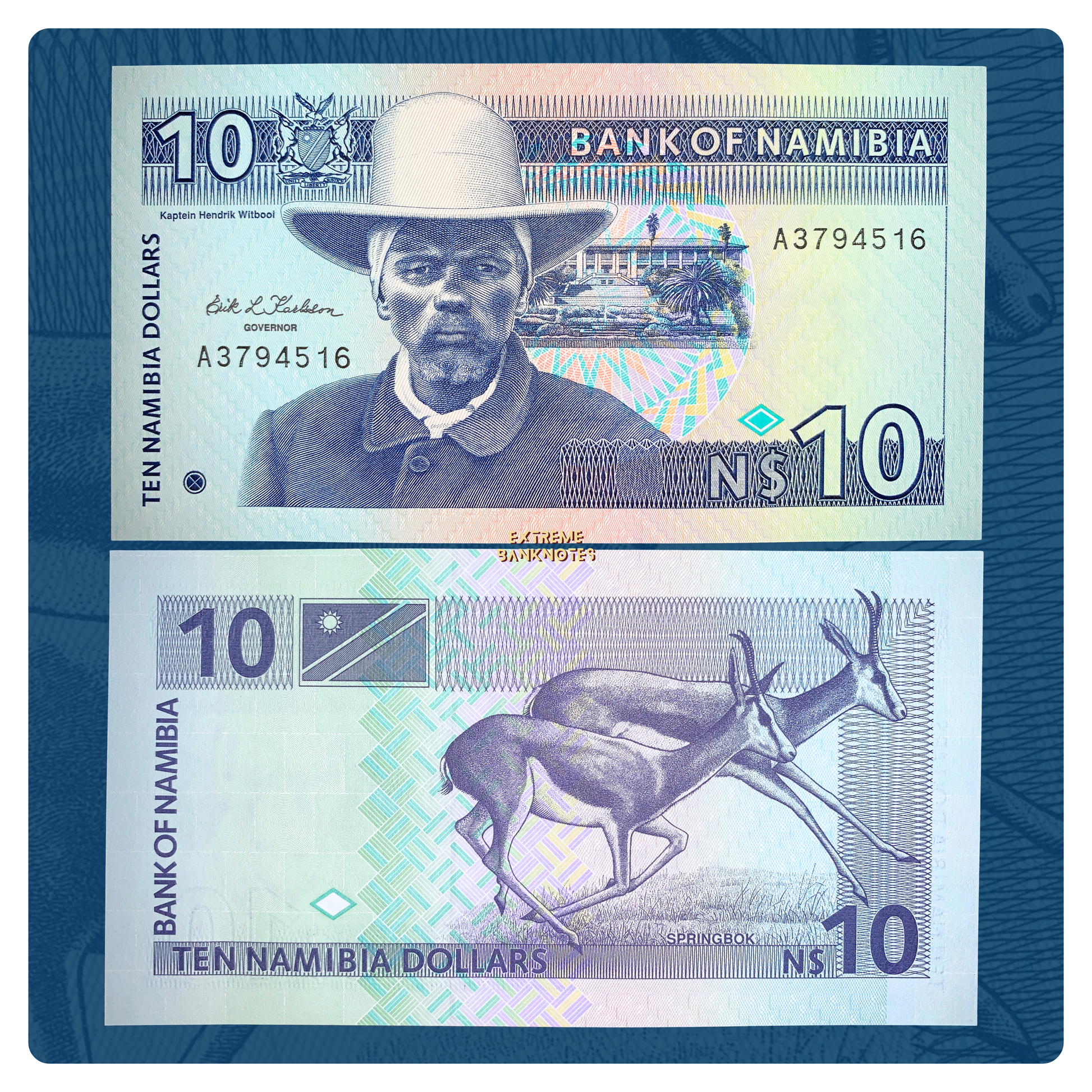 front and back of Namibia 10 Dollars ND (1993) P-1 UNC collectible vintage banknote