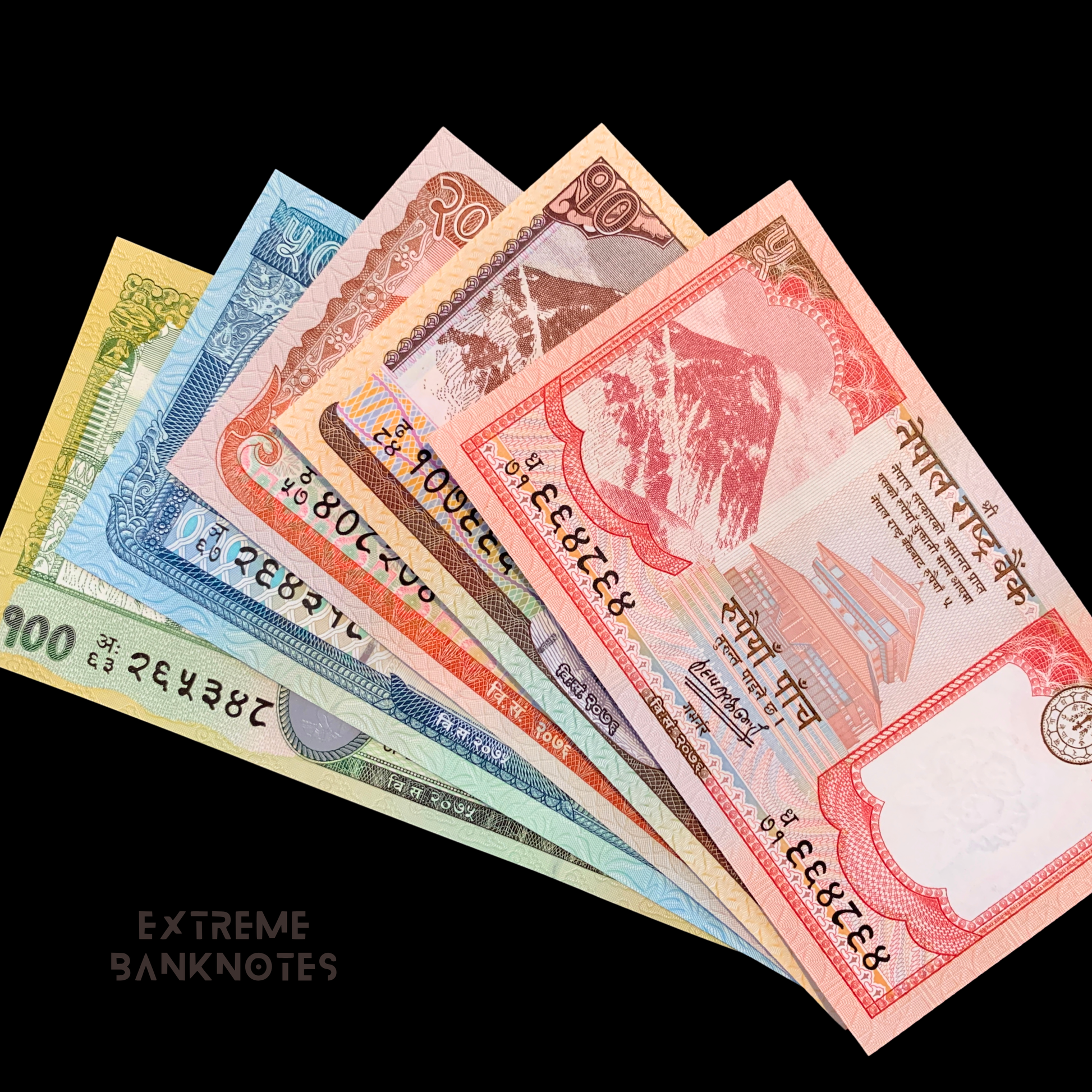 Nepal Modern Collectible Banknote Bundle on black background
