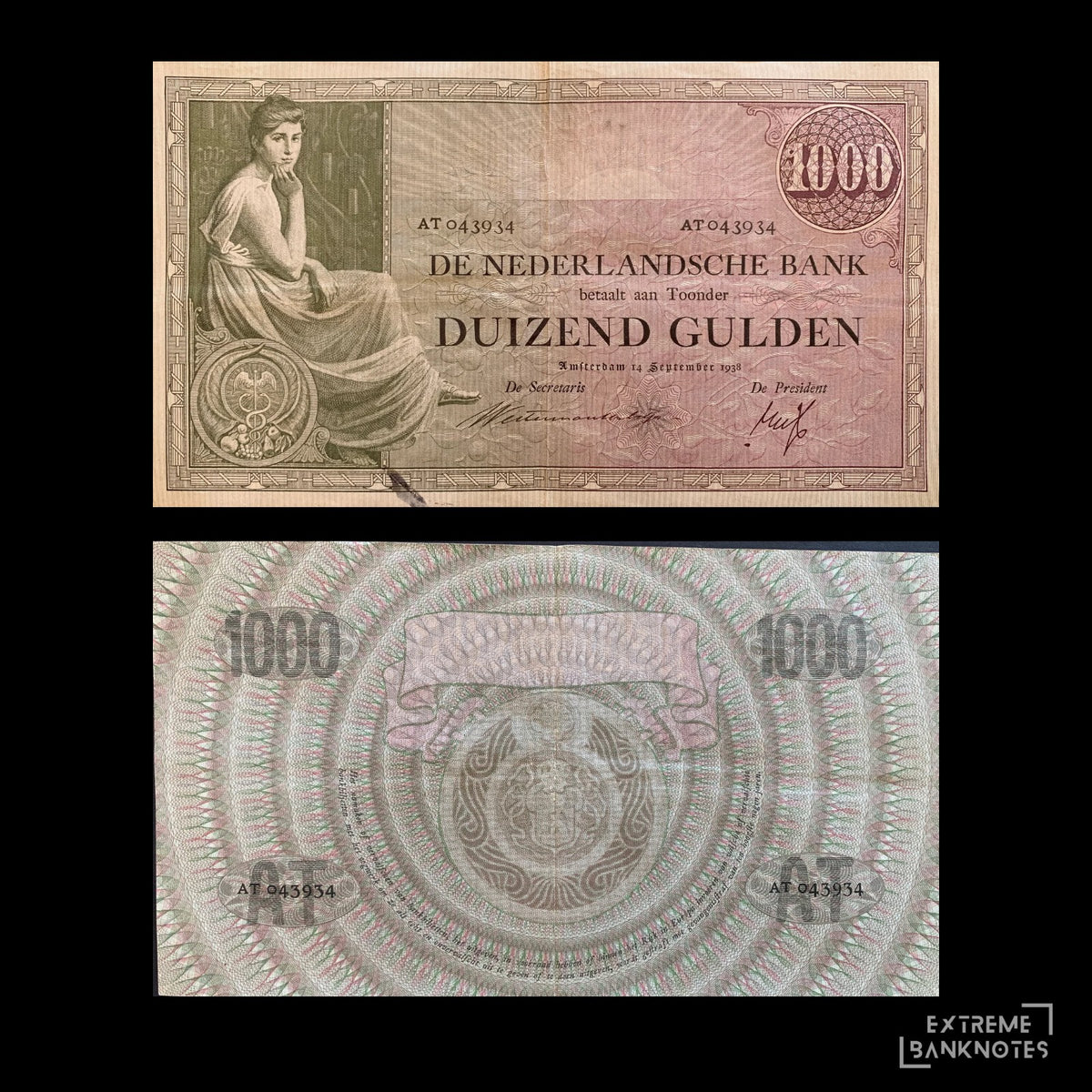 Netherlands 1000 Gulden 1938 P-48 VF – front and back