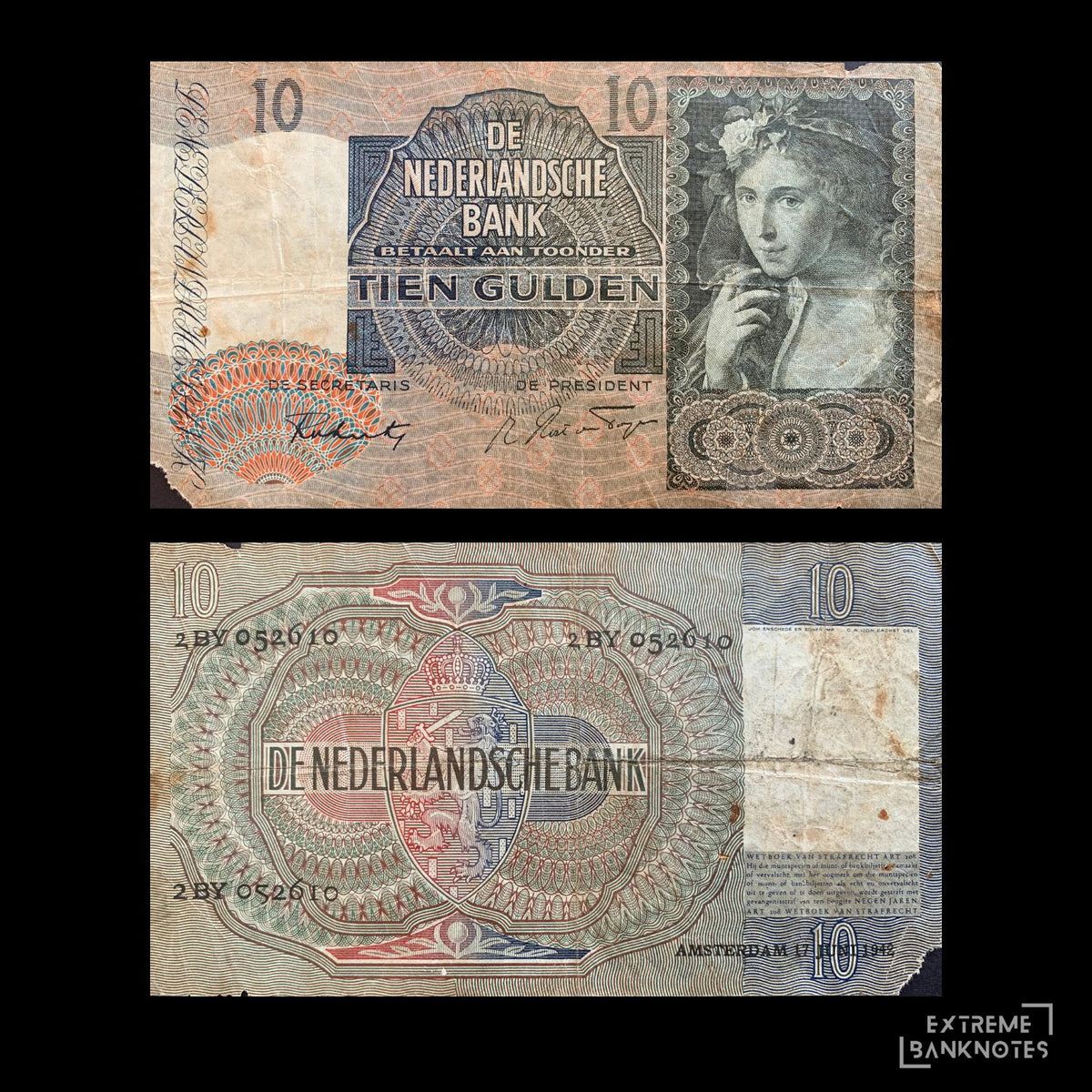 Netherlands 10 Gulden 1942 P-56 G – front and back