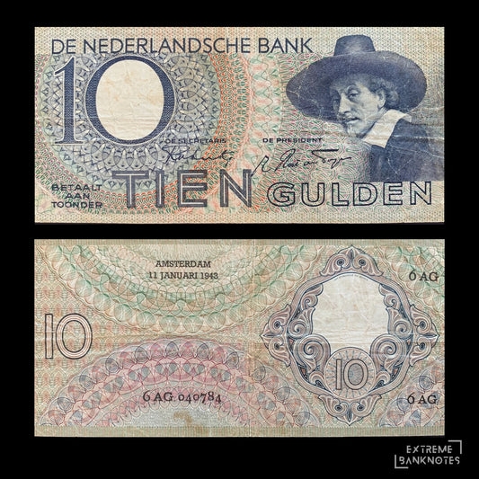 Netherlands 10 Gulden 1943 P-59 F+ – front and back