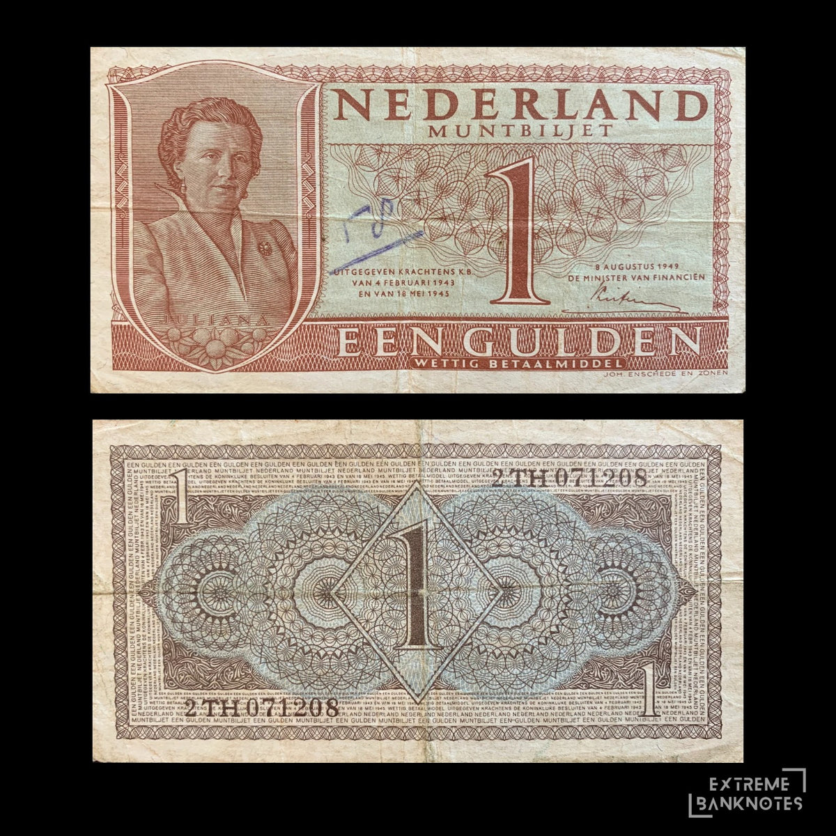 Netherlands 1 Gulden 1949 P-72 VF – front and back