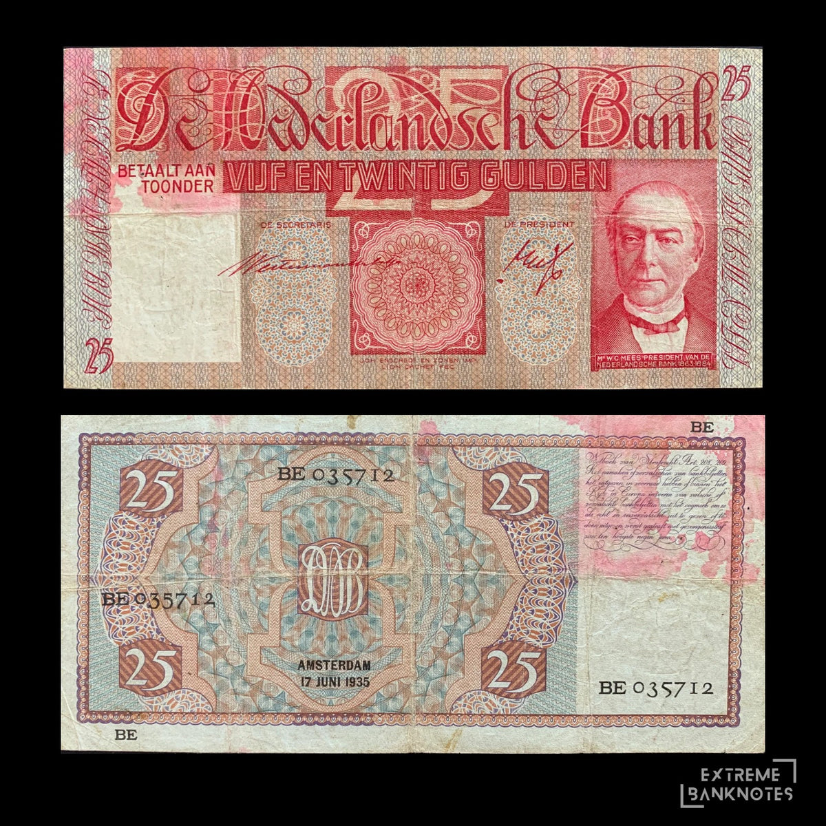 Netherlands 25 Gulden 1935 P-50 F+ – front and back