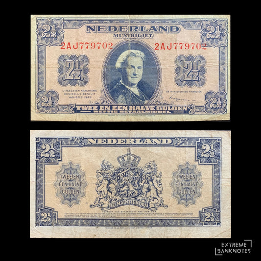 Netherlands 2½ Gulden 1945 P-71 VF – front and back