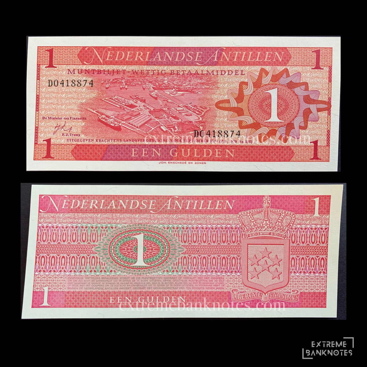 Netherlands Antilles 1 Gulden 1970 P-20 UNC – front and back