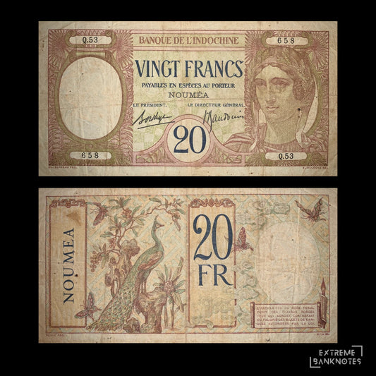 New Caledonia NOUMÉA 20 Francs ND (1929) P-37 F+ – front and back