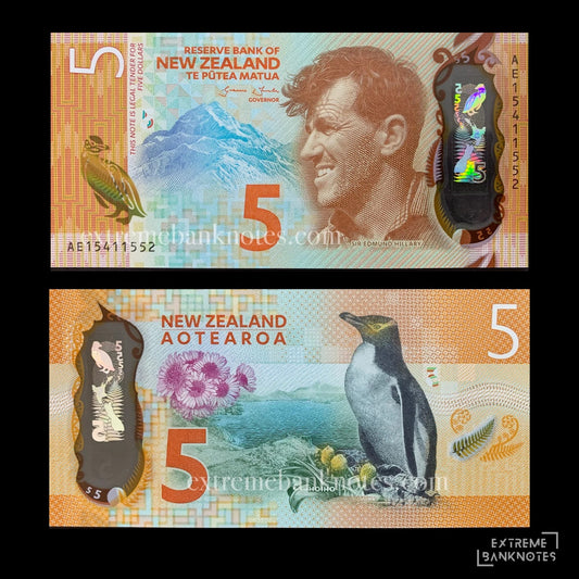 New Zealand 5 Dollars 2015 P-191a UNC – front and back