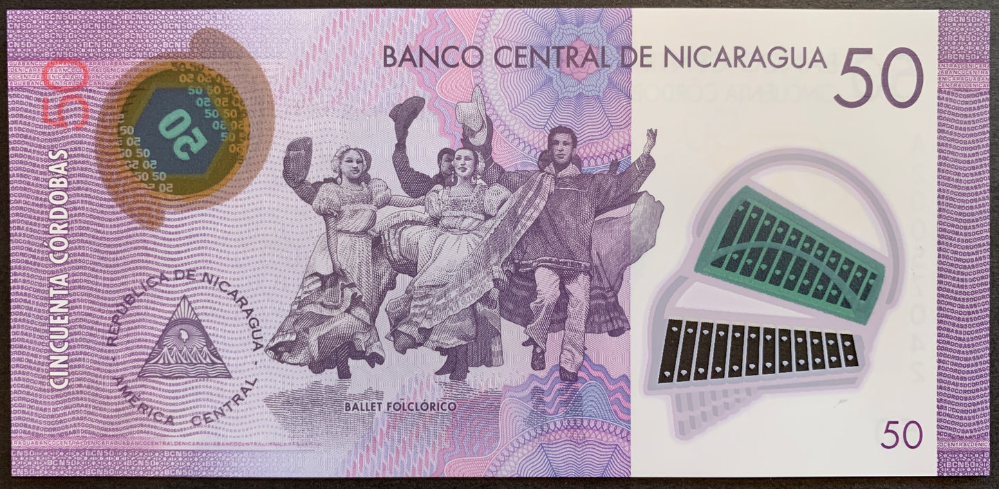 Nicaragua 50 Córdobas 2014 P-211a unc polymer banknote with Folkloristic ballet