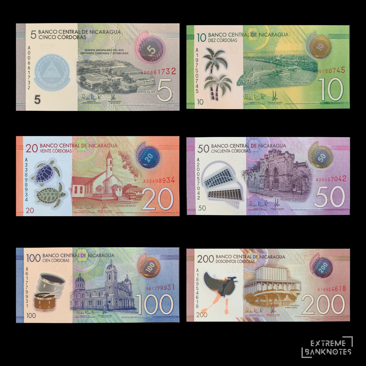 Nicaragua 5–200 Córdobas 2014 UNC – Complete Polymer Set