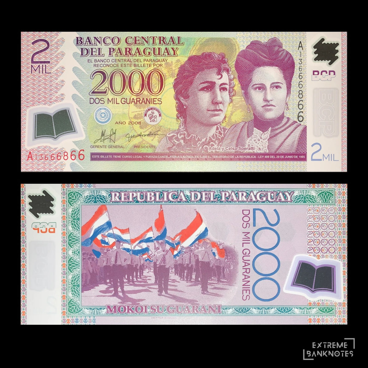 Paraguay 2000 Guaranies 2008 P-228a UNC Polymer – front and back