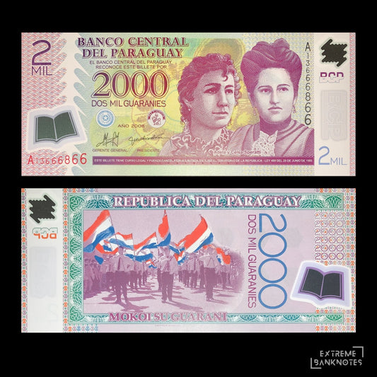 Paraguay 2000 Guaranies 2008 P-228a UNC Polymer – front and back