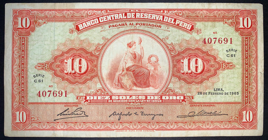Peru 10 Soles de Oro 1965 P-88 VF