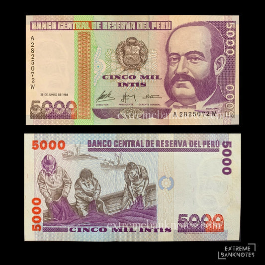 Peru 5000 Intis 1988 P-137 UNC – front and back
